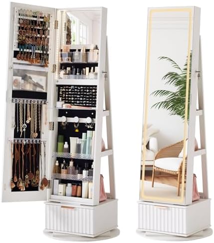 Fluted 360° Swivel Jewelry Arm - Full Length Mirror Jewelry Armoire ulasan dan harga