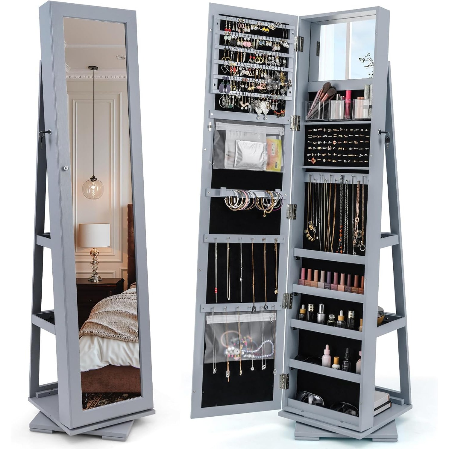 Swivel Jewelry Armoire with Fu - Full Length Mirror Jewelry Armoire ulasan dan harga