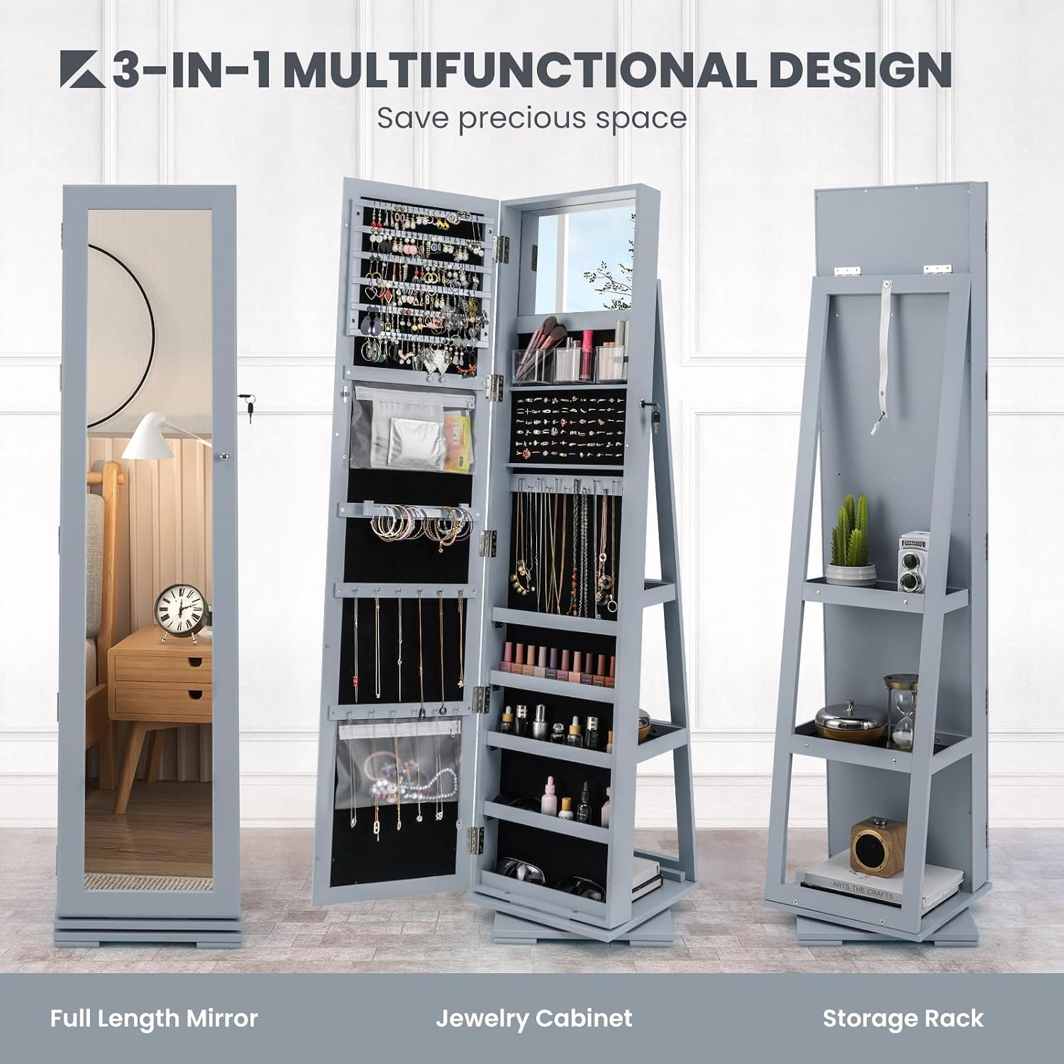 Swivel Jewelry Armoire with Fu - Full Length Mirror Jewelry Armoire ulasan dan harga