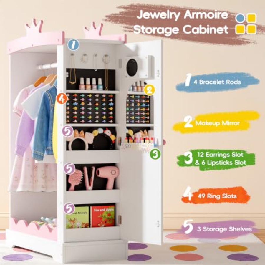 Dress Up Wardrobe with Light-U - Full Length Mirror Jewelry Armoire ulasan dan harga