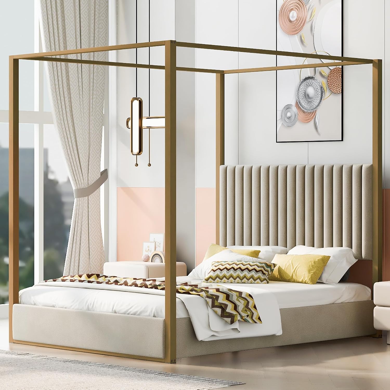 Modern 4-Poster Canopy Bed Que - Canopy Bed Frame Metal Queen ulasan dan harga