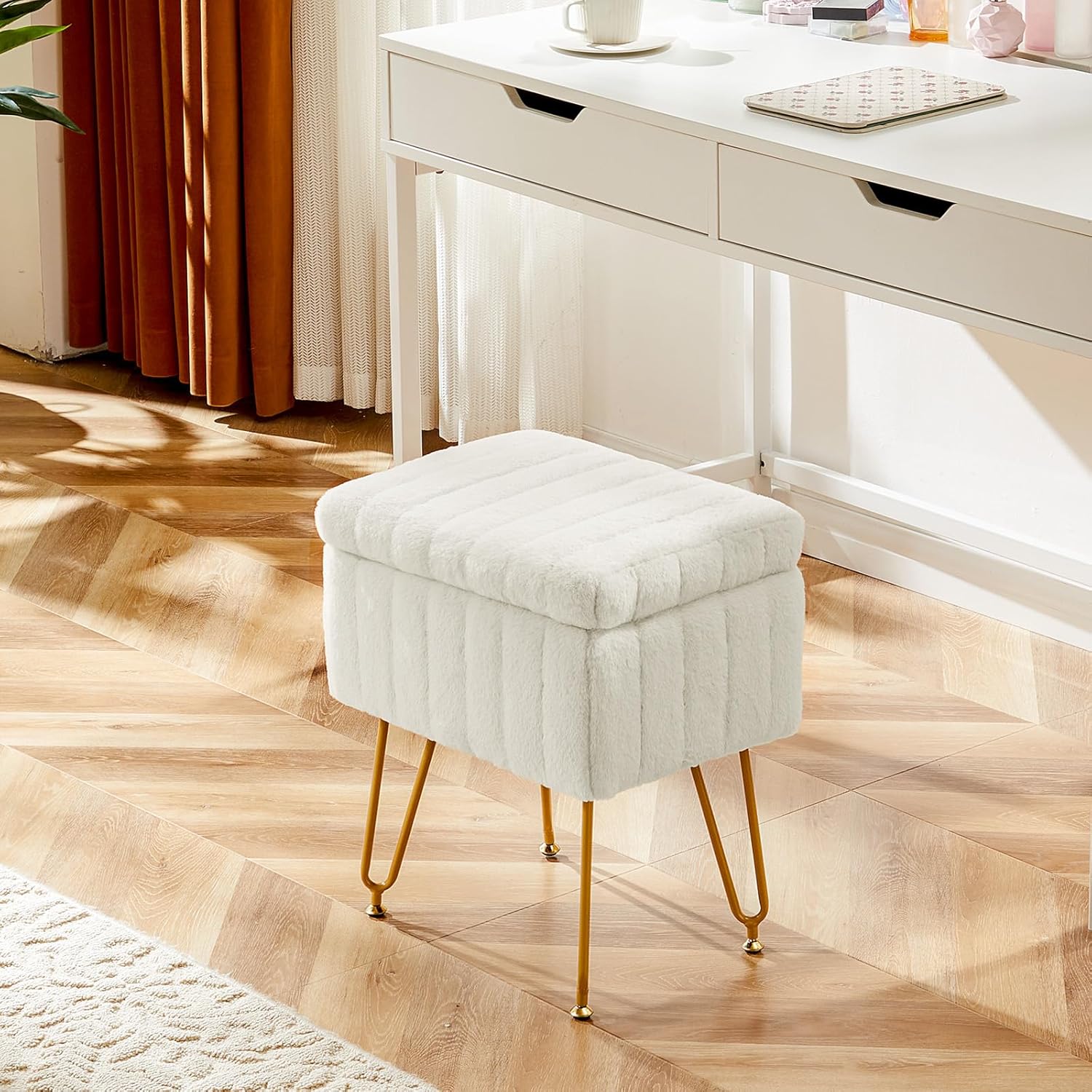 White Storage Vanity Stool, Fa - Bedroom Furniture ulasan dan harga