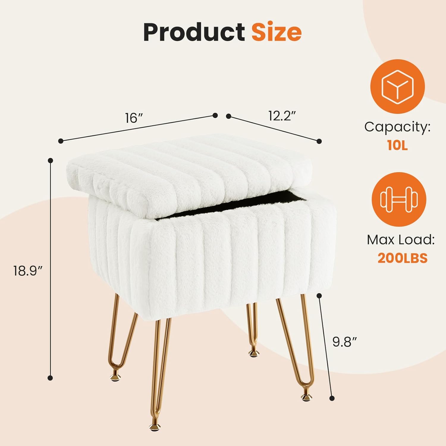 White Storage Vanity Stool, Fa - Bedroom Furniture ulasan dan harga
