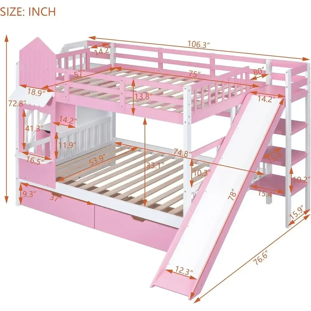 Kids Bunk Bed with Stairs, Sli - Bunk Bed With Stairs And Slide ulasan dan harga