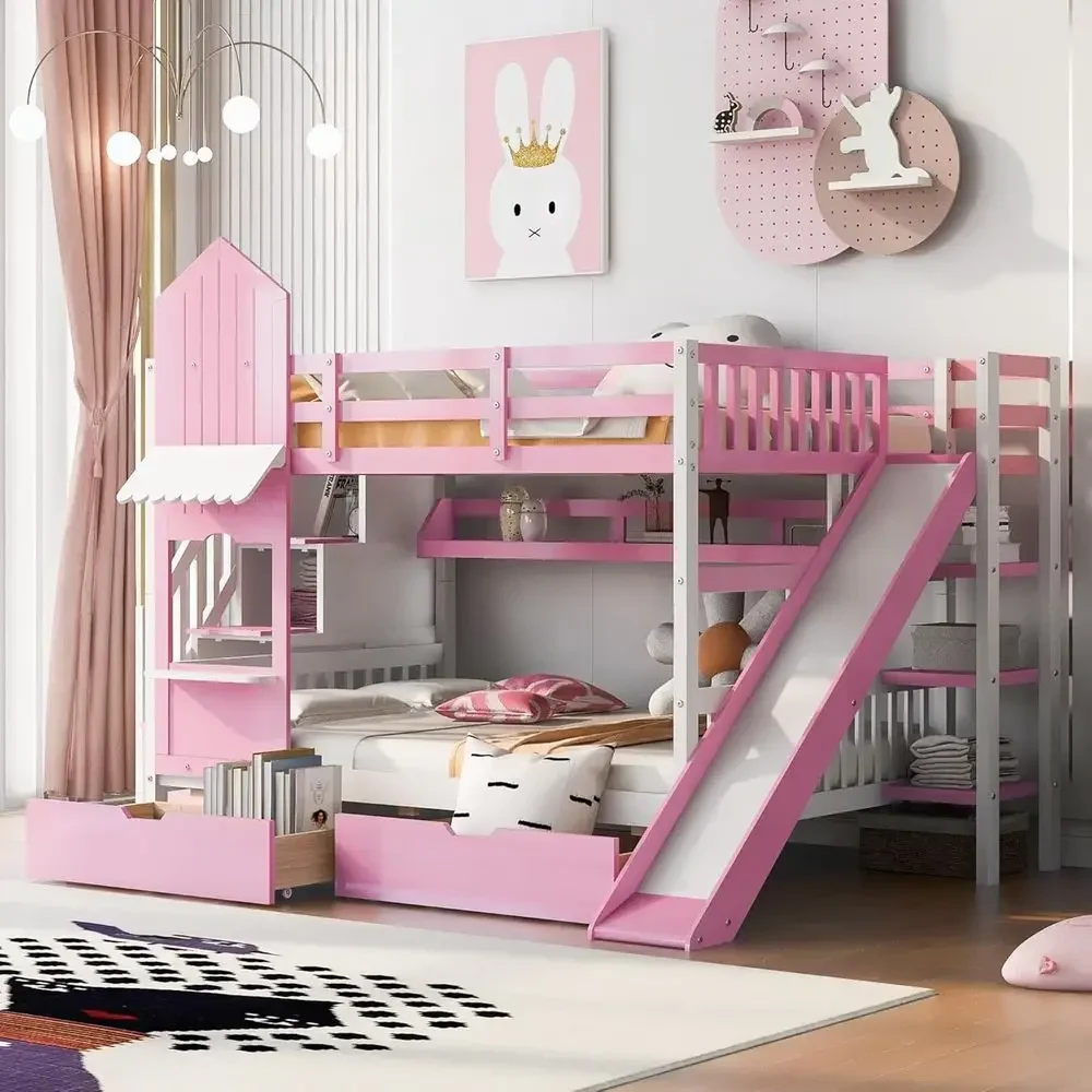Kids Bunk Bed with Stairs, Sli - Bunk Bed With Stairs And Slide ulasan dan harga