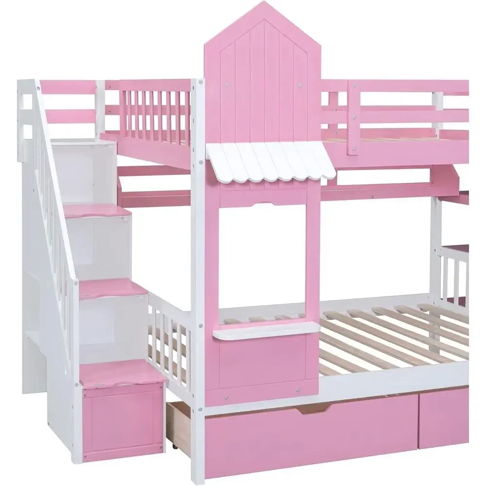 Kids Bunk Bed with Stairs, Sli - Bunk Bed With Stairs And Slide ulasan dan harga