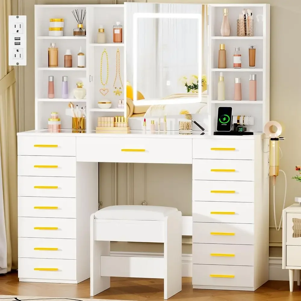 LED Lighted Mirror Vanity Desk - Dressing Table Vanity With Lighted Mirror ulasan dan harga