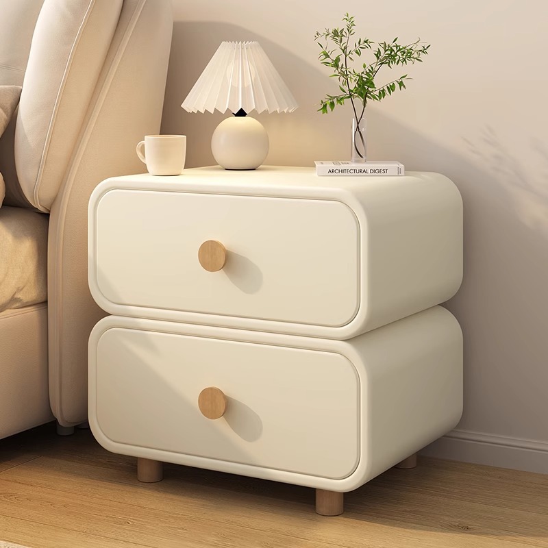 Minimalist Cream Bedside Cabin - Solid Wood Nightstand 2 Drawers ulasan dan harga
