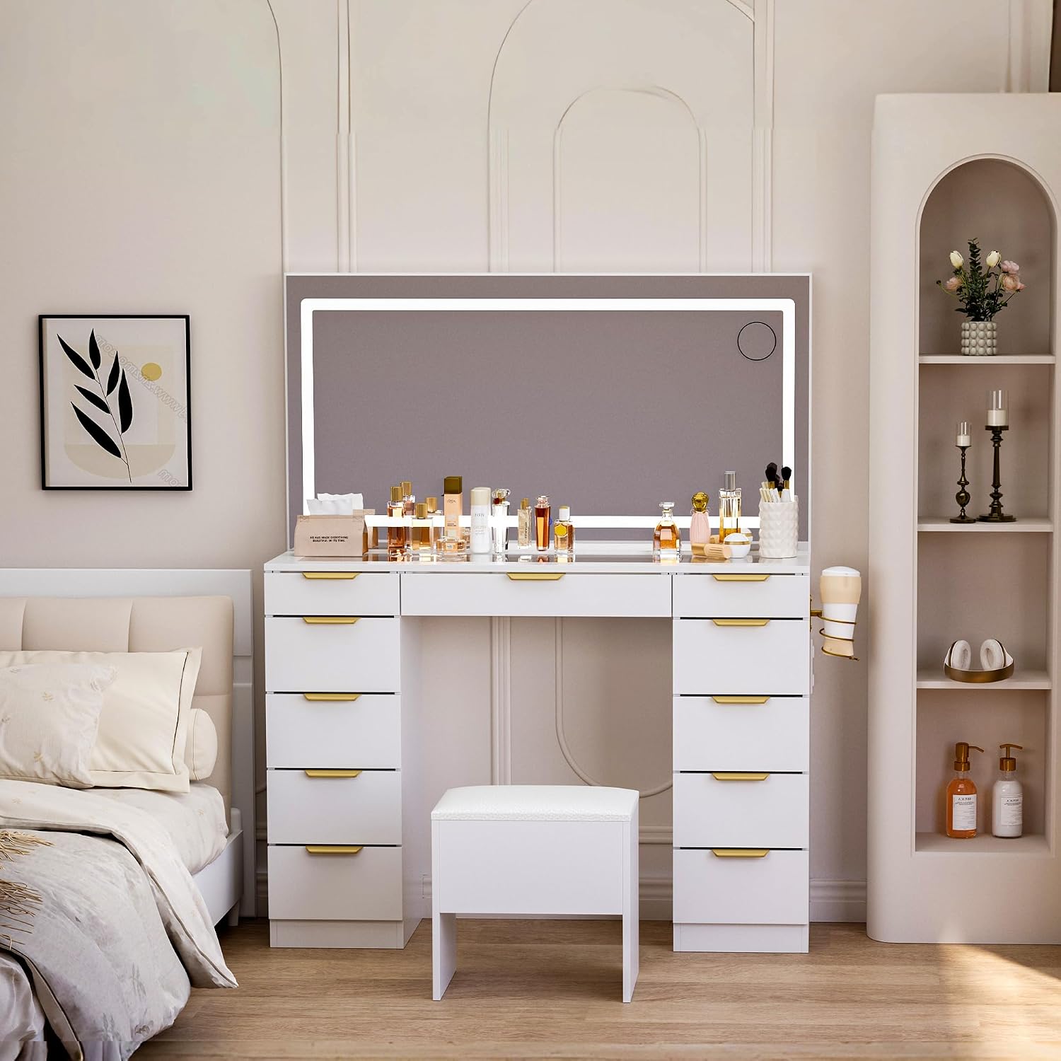 Glass Top Vanity Desk with Mir - Dressing Table Vanity With Lighted Mirror ulasan dan harga