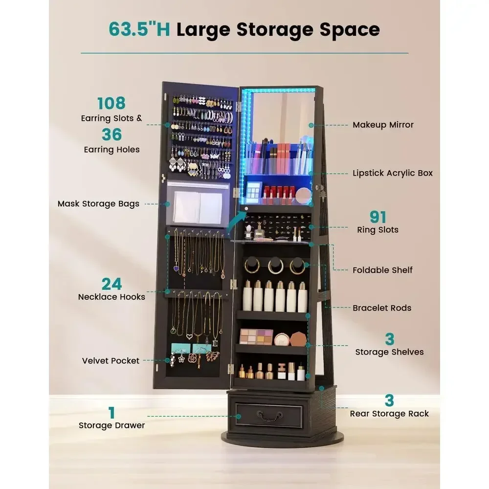 360° Swiveling Lockable Jewelr - Full Length Mirror Jewelry Armoire ulasan dan harga
