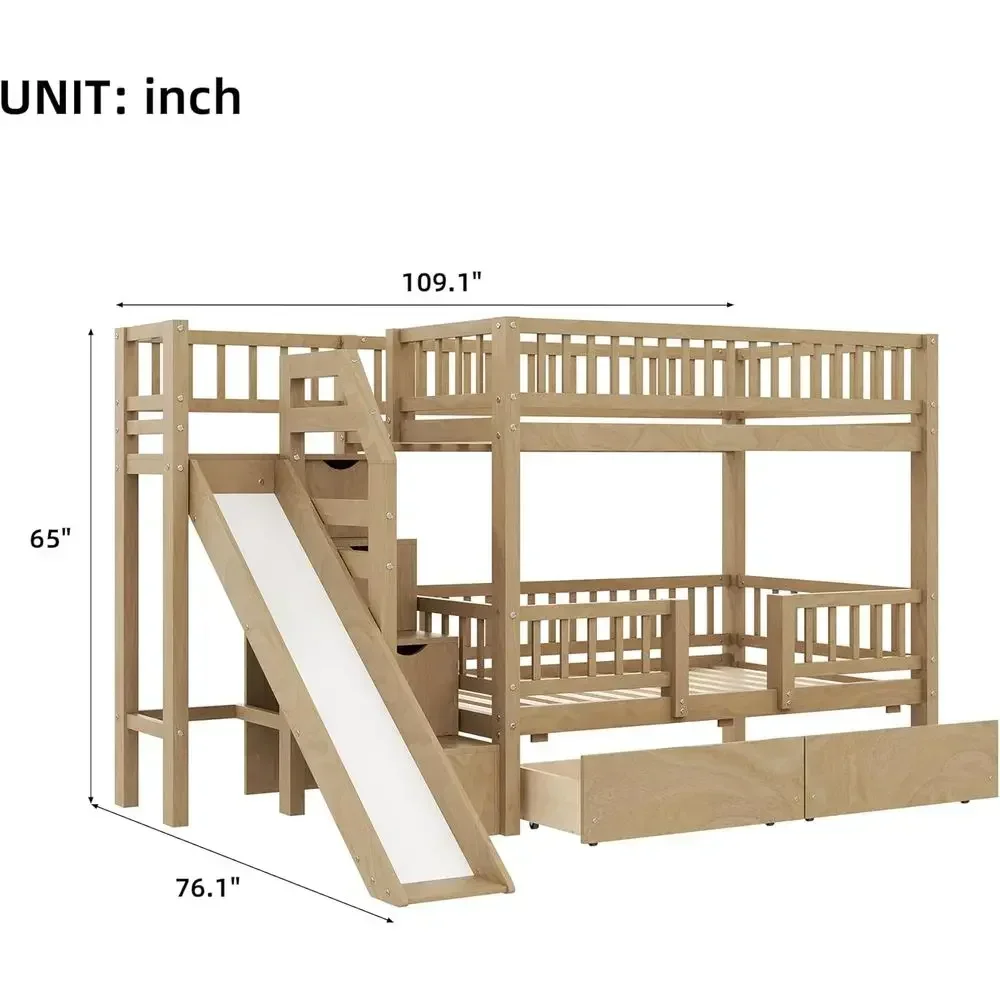 Twin Over Twin Wooden Bunk Bed - Bunk Bed With Stairs And Slide ulasan dan harga