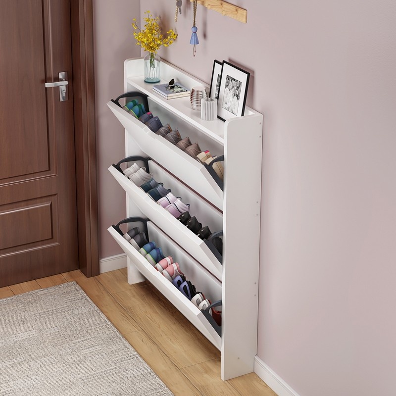 2-Tier Wooden Shoe Organizer C - Shoe Rack Cabinet Narrow Entryway ulasan dan harga