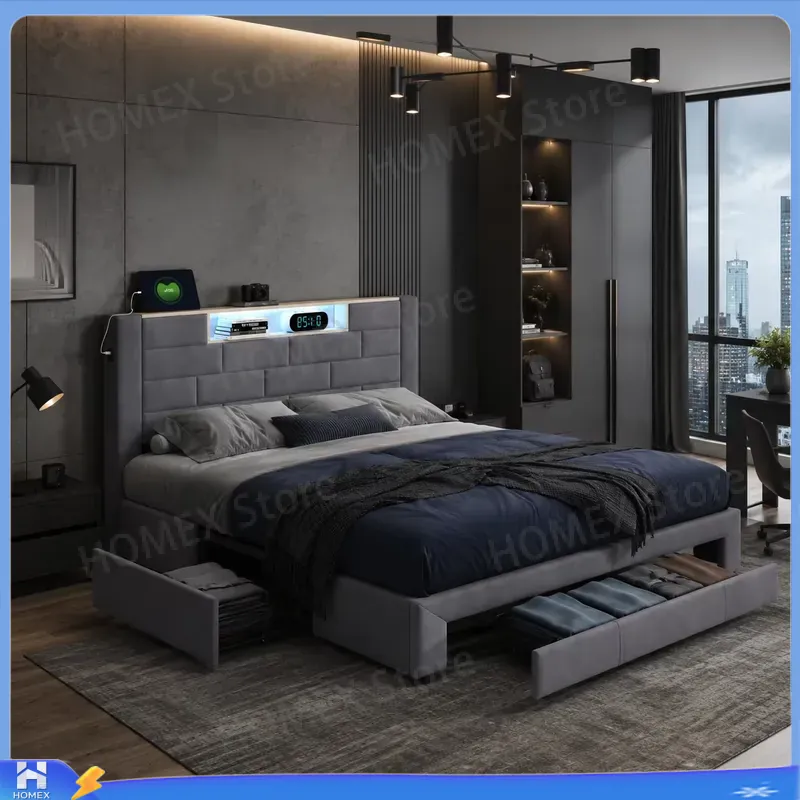 5FT Double Bed Frame with Stor - Gas Lift Storage Bed Hydraulic ulasan dan harga