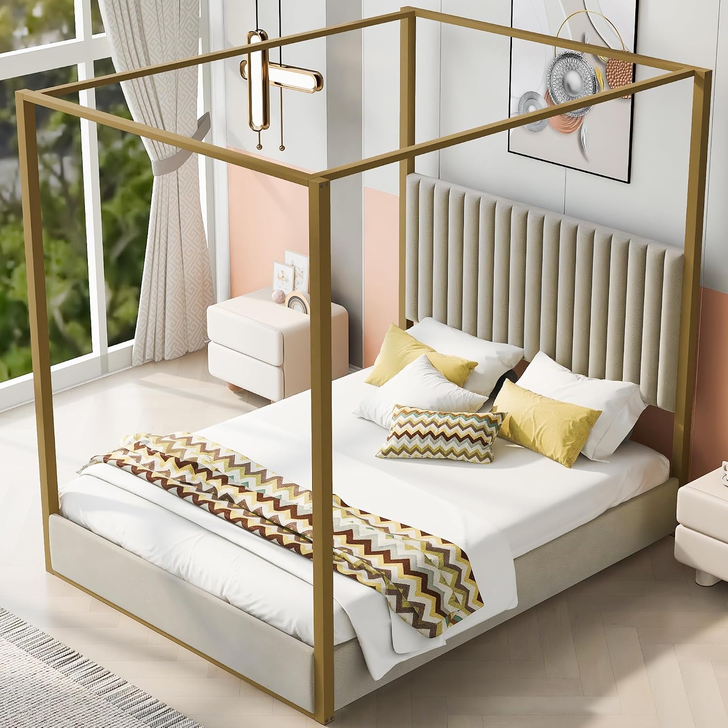 Modern Canopy Platform Bed Que - Canopy Bed Frame Metal Queen ulasan dan harga