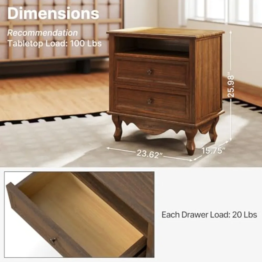 Solid Wood Nightstand, Fully A - Solid Wood Nightstand 2 Drawers ulasan dan harga