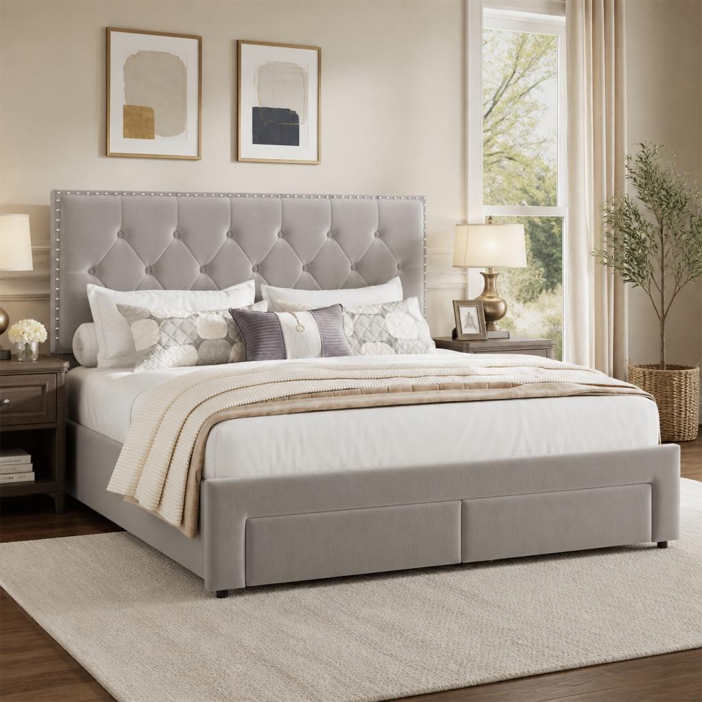 King Size Bed Frame with 2 Sto - King Size Bed Frame With Storage Drawers ulasan dan harga