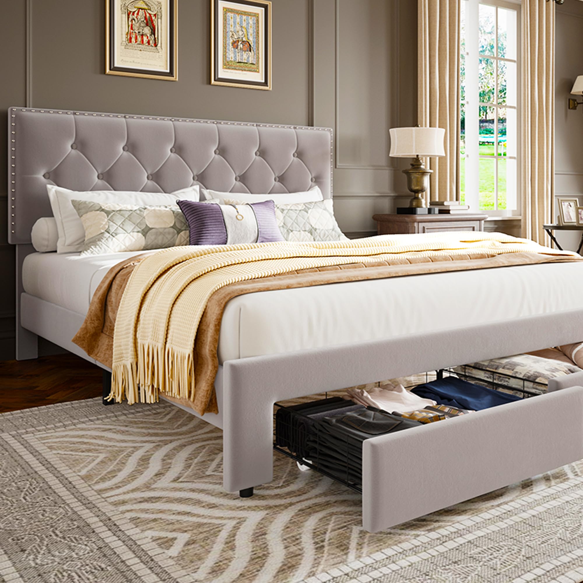King Size Bed Frame with 2 Sto - King Size Bed Frame With Storage Drawers ulasan dan harga