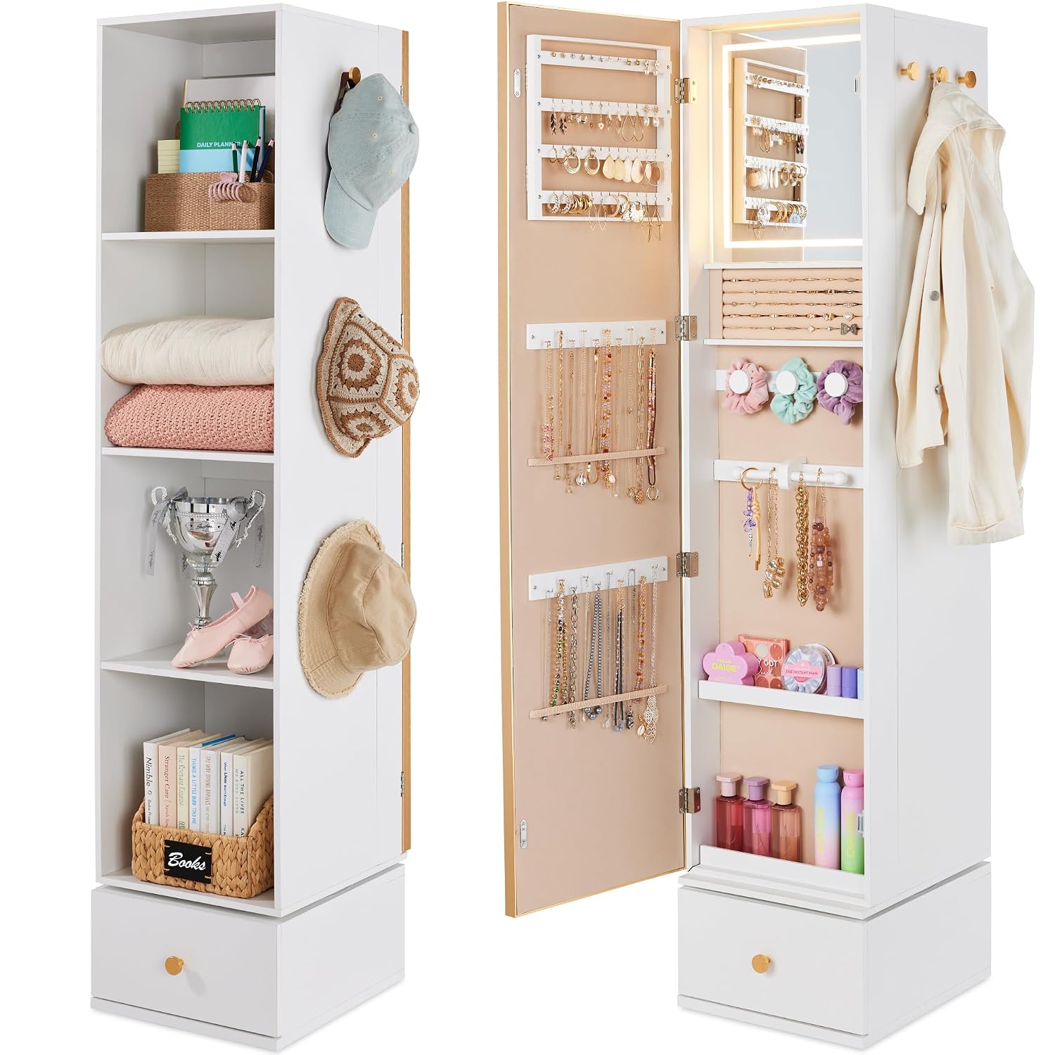 Rotating Mirror w/Storage Cabi - Full Length Mirror Jewelry Armoire ulasan dan harga