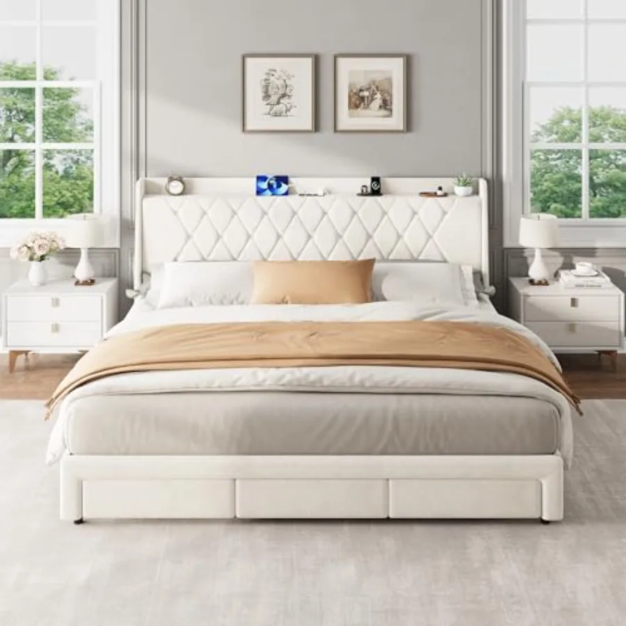 King Size Velvet Upholstered P - King Size Bed Frame With Storage Drawers ulasan dan harga